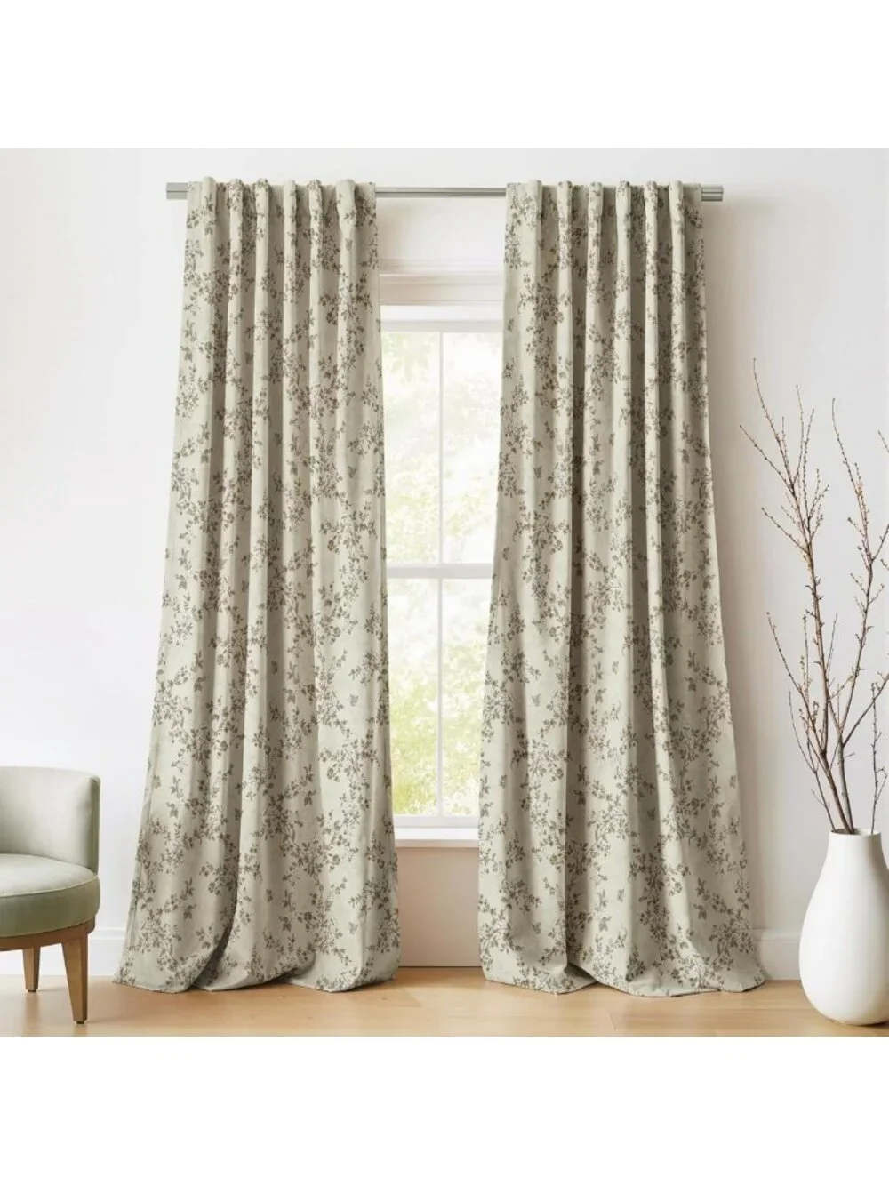 Vintage Floral Velvet Curtains - Soft Cream Drapes for Bedroom & Living Room, 2